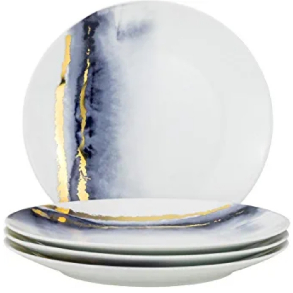 J.S. Porcelain 💙 Set of 8, 24 gold blue and white